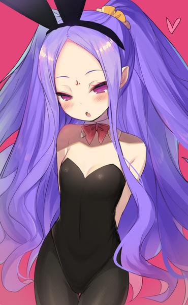Anime picture 740x1199 with fate (series) fate/grand order wu zetian (fate/grand order) kirie nozomi shimeji nameko single long hair tall image looking at viewer blush breasts open mouth light erotic simple background standing purple eyes bare shoulders animal ears payot cleavage