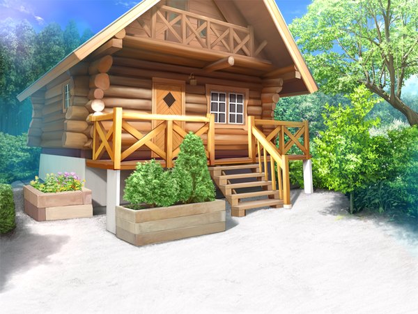 Anime picture 1024x768 with lovely x cation 2 hibiki works game cg nature plant (plants) tree (trees) window house