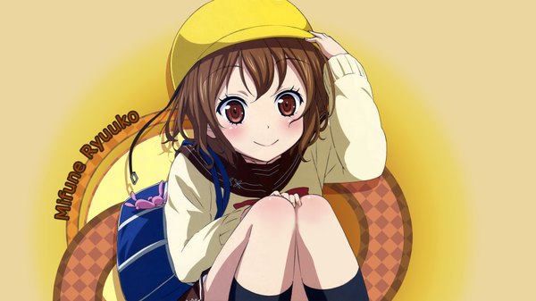 Anime picture 1920x1080 with denpa onna to seishun otoko shaft (studio) mifune ryuuko single blush highres short hair smile brown hair wide image brown eyes girl serafuku helmet