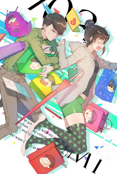 Аниме картинка 1228x1819 с осомацу-сан matsuno osomatsu matsuno karamatsu matsuno ichimatsu matsuno choromatsu matsuno todomatsu matsuno juushimatsu choroko (osomatsu-san) zuizi высокое изображение румянец короткие волосы открытый рот чёрные волосы держать пейсы смотрит в сторону профиль искорки (блеск) оголённая талия