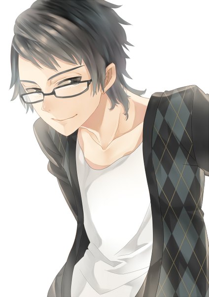 Anime picture 1000x1414 with nico nico singer gero (singer) conoco single tall image short hair black hair simple background smile white background looking away black eyes rhombus boy glasses