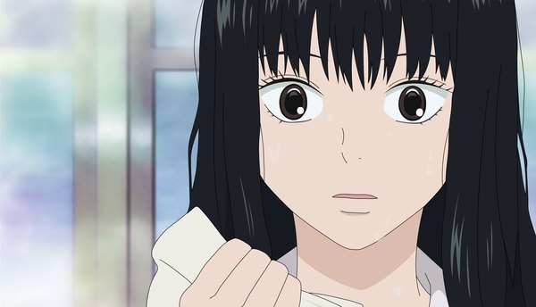 Anime picture 2788x1600 with kimi ni todoke production i.g kuronuma sawako single long hair highres black hair wide image black eyes close-up girl