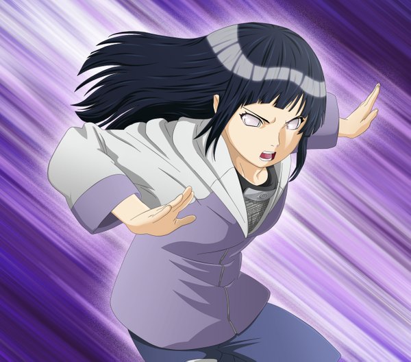 Anime picture 1341x1181 with naruto studio pierrot naruto (series) hyuuga hinata pablofcb single long hair open mouth black hair coloring white eyes no pupils girl bandana