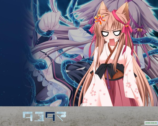 Anime picture 1280x1024 with tayutama lump of sugar mito mashiro long hair blush open mouth brown hair animal ears japanese clothes cat ears o o girl ribbon (ribbons) tentacles