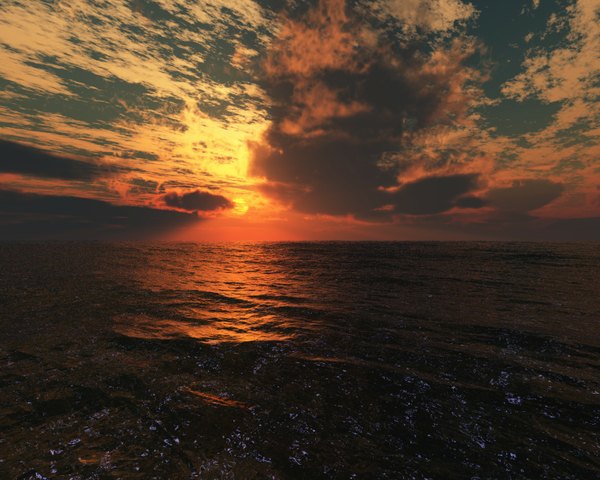 Anime picture 1500x1200 with original trbrchdm sky cloud (clouds) beach evening sunset horizon no people water sea sun