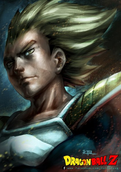 Anime picture 1654x2339 with dragon ball z vegeta santafung single tall image short hair blonde hair brown eyes looking away looking down crossed arms boy armor