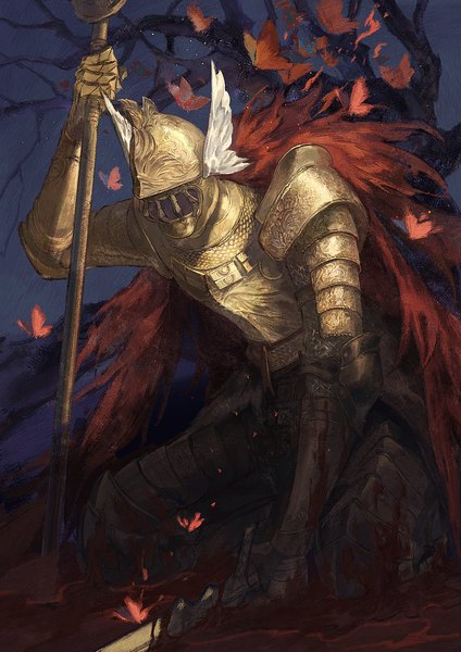 Anime-Bild 1200x1697 mit elden ring cleanrot knight finlay cleanrot knight agong single tall image holding outdoors kneeling bare tree girl weapon plant (plants) sword tree (trees) armor insect butterfly blood spaulder (spaulders)