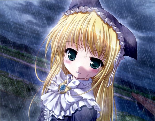 Anime picture 1924x1512 with yoake mae yori ruri iro na august soft wreathlit noel blush highres rain