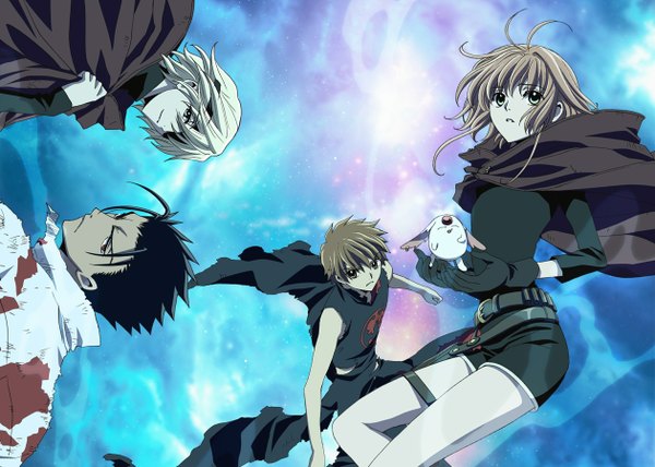 Anime picture 1260x900 with tsubasa reservoir chronicle clamp sakura hime syaoran mokona fay d flourite kurogane