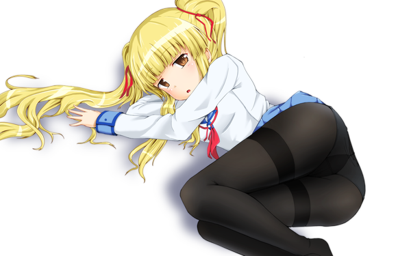 Anime picture 1440x900 with angel beats! key (studio) yusa (angel beats!) single long hair blush open mouth light erotic blonde hair wide image twintails brown eyes transparent background girl pantyhose