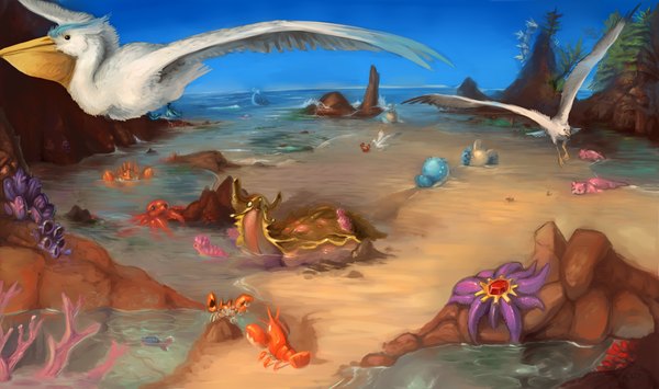 Anime picture 1800x1067 with pokemon nintendo wingull lapras slowpoke gyarados wooper corsola starmie staryu shellder octillery remoraid tentacool finneon pelipper weedle shellos krabby sealeo