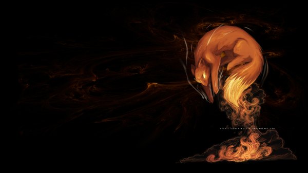 Anime picture 1920x1080 with firefox scriptkittie highres wide image black background smoke animal fox