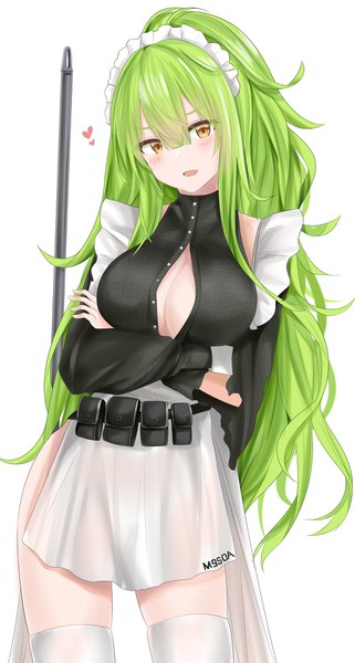 Anime picture 2300x4300 with girls frontline m950a (girls frontline) ru zhai single long hair tall image looking at viewer blush fringe highres breasts open mouth light erotic simple background hair between eyes standing white background yellow eyes payot cleavage