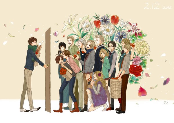 Anime picture 2000x1411 with axis powers hetalia studio deen united kingdom (hetalia) japan (hetalia) america (hetalia) prussia (hetalia) germany (hetalia) north italy (hetalia) france (hetalia) spain (hetalia) austria (hetalia) hungary (hetalia) south italy (hetalia) belgium (hetalia) netherlands (hetalia) long hair highres short hair open mouth blue eyes