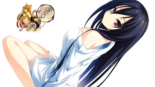 イラスト 1500x844 と cocoro@function! hayami asagao konamixx (artist) ソロ 長髪 赤面 light erotic 黒髪 赤い目 wide image transparent background rendered 女の子