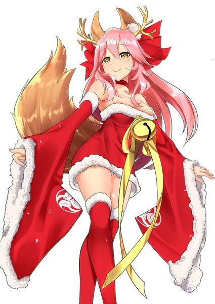 Anime picture 2508x3541 with fate (series) fate/grand order tamamo (fate) (all) tamamo no mae (fate) rshow single long hair tall image looking at viewer highres breasts light erotic simple background smile large breasts standing white background brown eyes animal ears payot