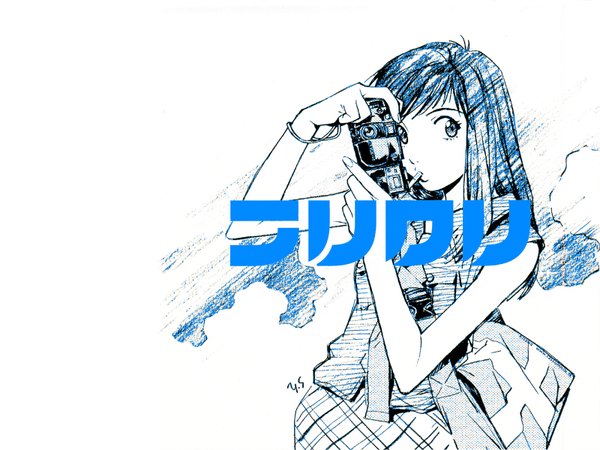 Anime picture 1600x1200 with flcl gainax samejima mamimi sadamoto yoshiyuki white background smoking sketch camera