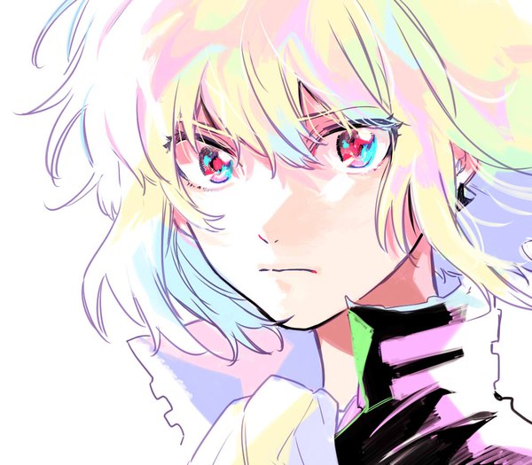 Anime picture 1000x875 with promare studio trigger lio fotia shindai (esa841992) single looking at viewer fringe short hair simple background blonde hair hair between eyes red eyes white background face boy