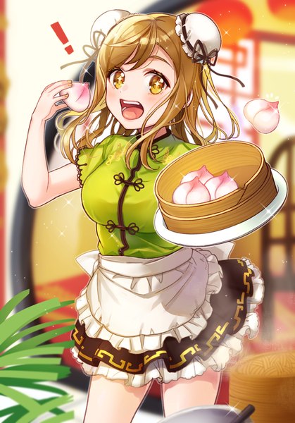 Anime picture 700x1002 with love live! sunshine!! sunrise (studio) love live! kunikida hanamaru shima (mahirooon) single long hair tall image looking at viewer blush fringe breasts open mouth smile brown hair standing yellow eyes payot :d blurry