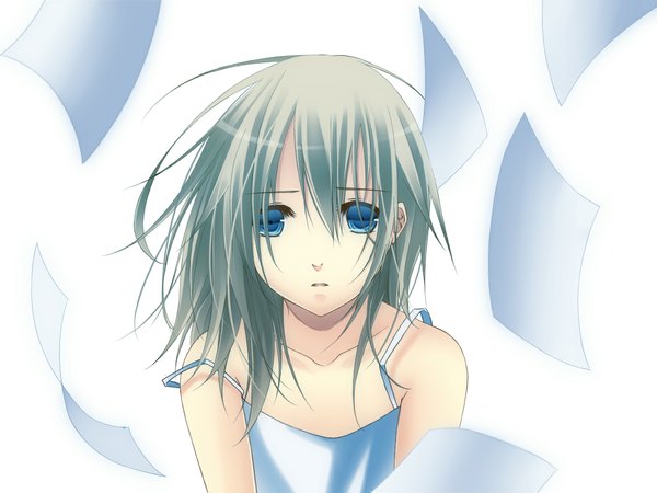 Anime picture 1173x880 with kingdom hearts square enix namine wamai (artist) single short hair blue eyes green hair girl paper