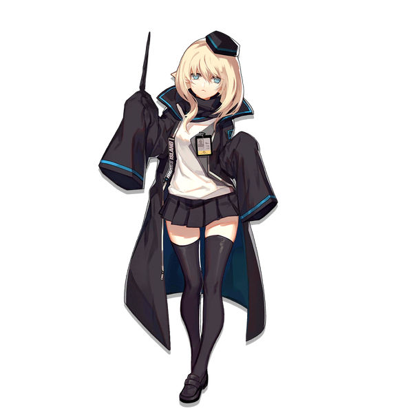 Anime picture 1024x1024 with arknights durin (arknights) skade single long hair looking at viewer fringe blue eyes blonde hair hair between eyes full body long sleeves pleated skirt official art zettai ryouiki transparent background girl thighhighs skirt black thighhighs