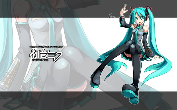 Anime picture 1280x800 with vocaloid hatsune miku wide image zoom layer girl thighhighs