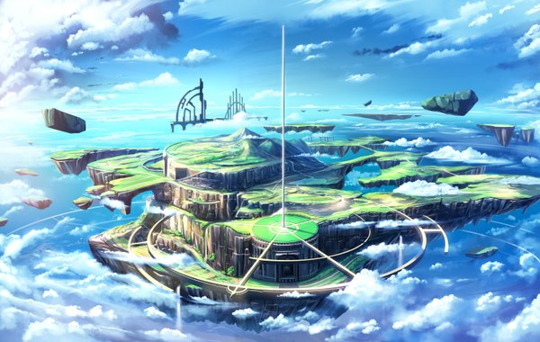 Anime picture 1500x950 with original soraizumi sky cloud (clouds) landscape floating island island