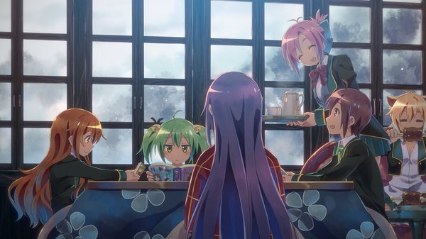 Anime picture 3840x2160 with gj-bu doga kobo amatsuka mao sumeragi shion kannazuki tamaki kirara bernstein amatsuka megumi shinomiya kyouya yuuki tatsuya long hair blush highres short hair open mouth wide image multiple girls green eyes pink hair absurdres purple hair