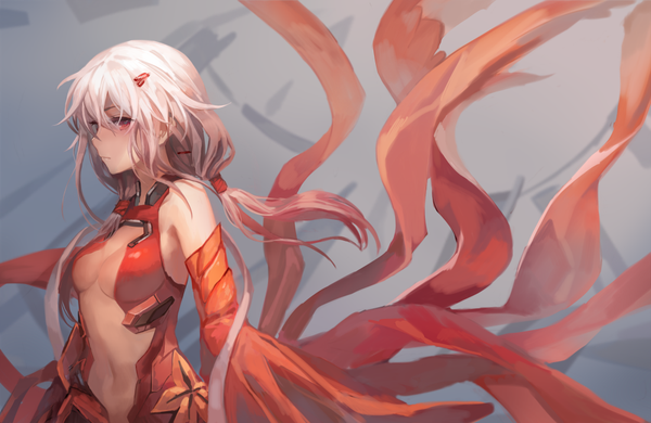Anime picture 1000x650 with guilty crown production i.g yuzuriha inori momoko (momopoco) single long hair looking at viewer breasts light erotic red eyes pink hair midriff center opening girl navel detached sleeves
