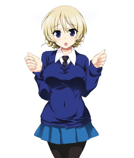 Anime-Bild 850x1000 mit girls und panzer darjeeling (girls und panzer) ouhashi single tall image looking at viewer blush fringe short hair breasts open mouth light erotic simple background blonde hair large breasts standing white background purple eyes erect nipples covered nipples