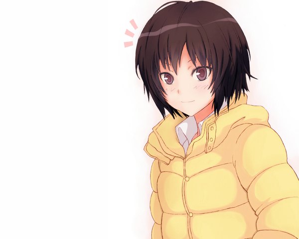 Anime picture 1600x1280 with amagami nanasaki ai single looking at viewer blush highres short hair black hair simple background white background brown eyes light smile girl jacket