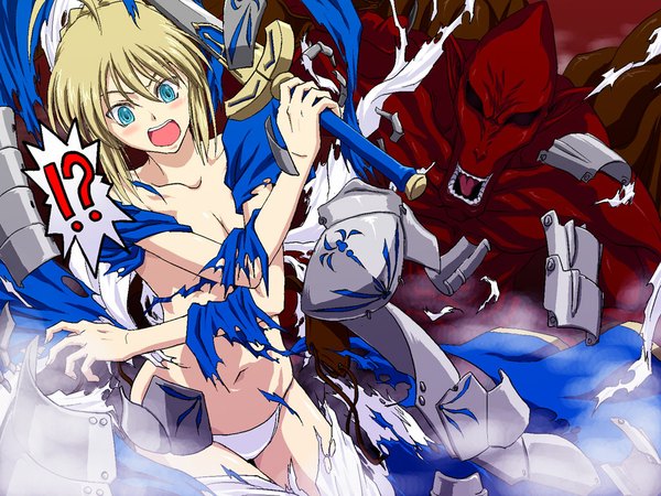 Anime picture 1024x768 with fate (series) fate/stay night studio deen type-moon artoria pendragon (all) saber light erotic torn clothes