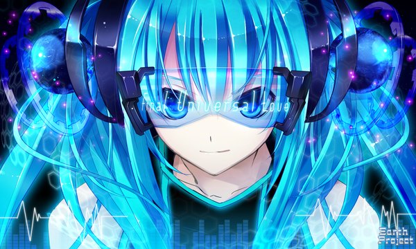 Anime picture 2000x1200 with vocaloid hatsune miku yuuki kira long hair highres blue eyes wide image blue hair girl glasses