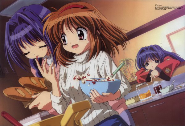 Anime picture 4000x2730 with kanon key (studio) tsukimiya ayu minase nayuki minase akiko highres visualart girl food bread