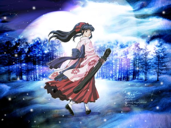 Anime picture 1600x1200 with sakura taisen shinguuji sakura shinguji sakura japanese clothes snowing winter snow miko girl