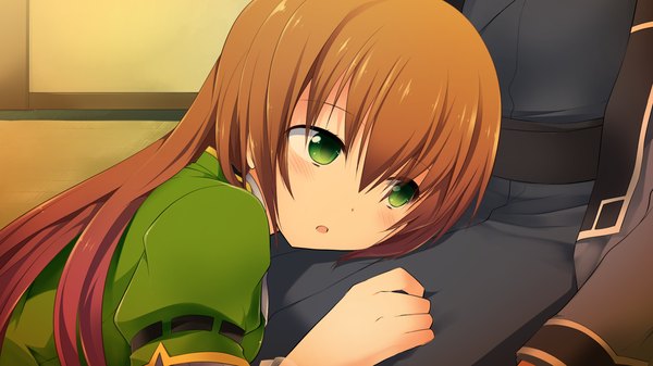 Anime picture 1280x720 with sengoku hime 4 long hair brown hair wide image green eyes game cg traditional clothes girl