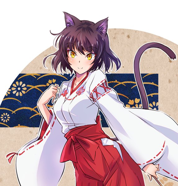 Anime picture 1280x1337 with rwby rooster teeth blake belladonna iesupa single tall image looking at viewer short hair black hair smile animal ears yellow eyes tail long sleeves traditional clothes japanese clothes animal tail cat ears wide sleeves cat girl