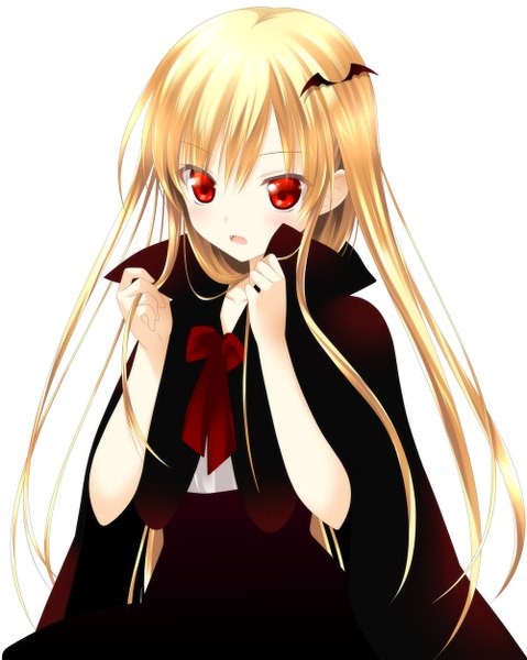 Anime picture 1000x1253 with original makita makino single long hair tall image looking at viewer open mouth simple background blonde hair red eyes white background girl dress hair ornament