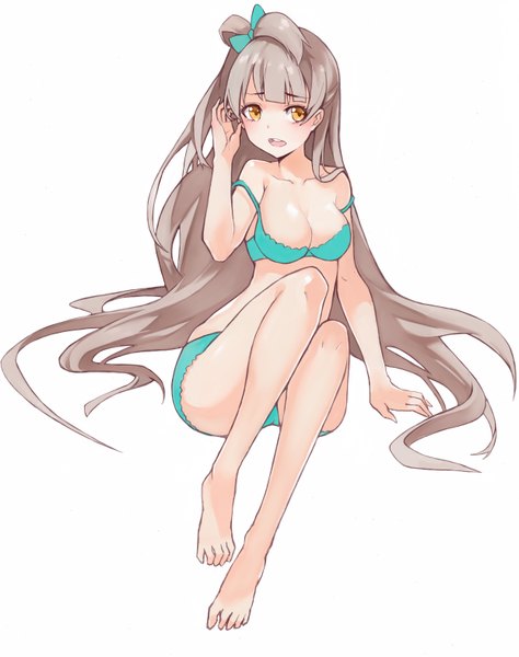Anime picture 2488x3149 with love live! school idol project sunrise (studio) love live! minami kotori zhuxiao517 single long hair tall image looking at viewer blush highres breasts open mouth light erotic simple background brown hair white background sitting bare shoulders brown eyes