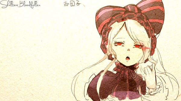 Anime picture 1920x1080 with overlord (maruyama) madhouse shalltear bloodfallen spentworth highres open mouth simple background red eyes wide image silver hair puffy sleeves glowing glowing eye (eyes) traditional media watercolor (medium) albino girl bow headdress hairband