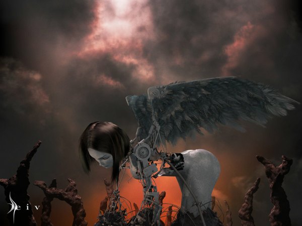 Anime picture 1280x960 with battle angel alita gally angel wings