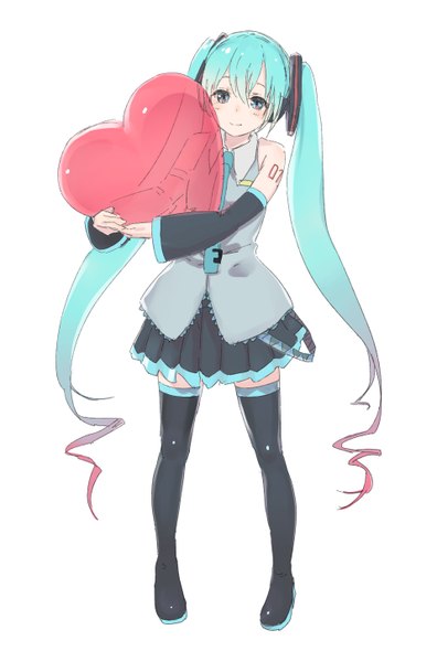 Anime picture 1914x2894 with vocaloid hatsune miku youmak single tall image blush highres simple background hair between eyes white background twintails holding very long hair multicolored hair aqua eyes light smile aqua hair gradient hair girl detached sleeves