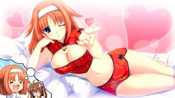 Anime picture 1024x576 with da capo amakase miharu short hair breasts blue eyes light erotic wide image game cg orange hair girl heart