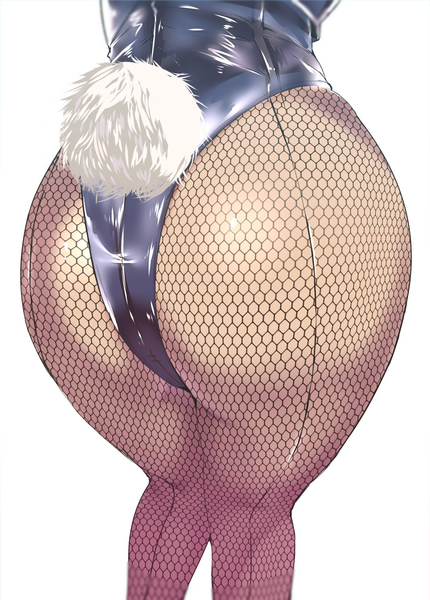 Anime picture 1062x1481 with original wakura (gcdan) single tall image light erotic simple background standing white background bent knee (knees) ass tail animal tail shiny skin close-up head out of frame bunny tail shiny clothes pov ass girl pantyhose