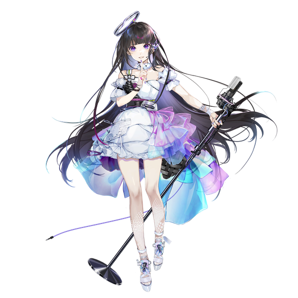 Anime picture 2048x2048 with girls frontline girls' frontline neural cloud nanaka (neural cloud) tagme (artist) single long hair looking at viewer fringe highres black hair purple eyes full body blunt bangs official art bare legs finger to mouth transparent background girl dress white dress
