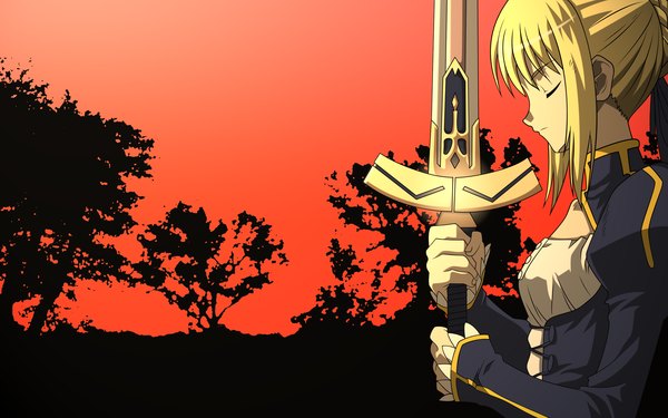Anime picture 2560x1600 with fate (series) fate/stay night studio deen type-moon artoria pendragon (all) saber highres wide image sword
