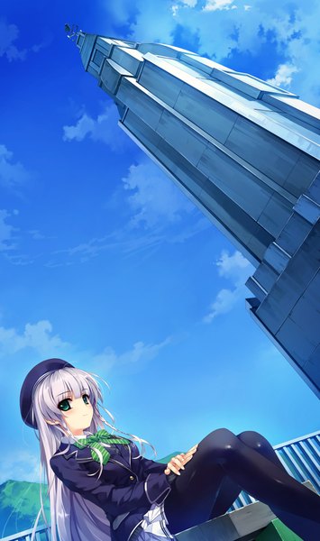 Anime picture 1280x2160 with ushinawareta mirai wo motomete furukawa yui misaki kurehito long hair tall image green eyes game cg silver hair girl serafuku