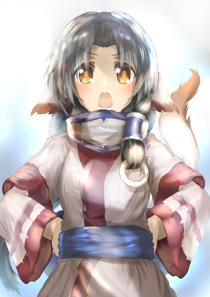 Anime picture 6071x8598 with utawareru mono eruruw sabohani single long hair tall image looking at viewer blush fringe highres open mouth black hair simple background standing animal ears yellow eyes payot absurdres tail animal tail