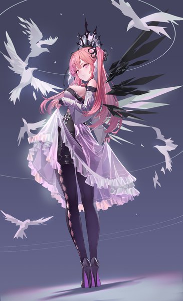 Anime picture 3600x5918 with original xzu single long hair tall image looking at viewer blush fringe highres breasts simple background large breasts standing pink hair absurdres full body blunt bangs long sleeves parted lips pink eyes