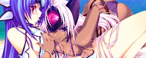 Anime picture 2560x1024 with xenosaga monolith software kos-mos t-elos highres light erotic wide image